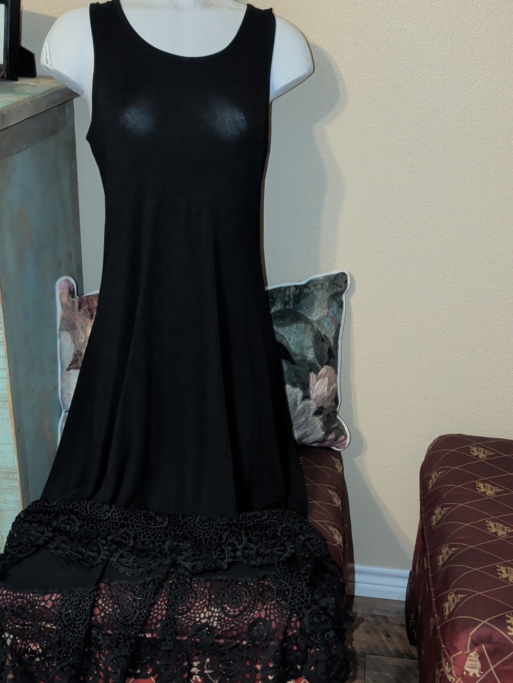 Black Crochet Hem Hi- Low Tank Dress